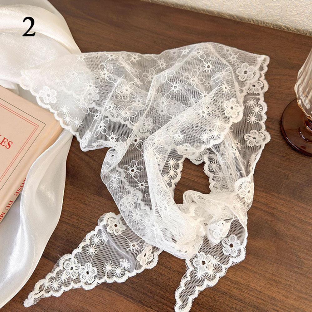 Vintage Crochet Hollow Scarf For Women Triangle Headband  Summer Lace Embroidery Neckerchief Travel Literary Po Hair Scarf