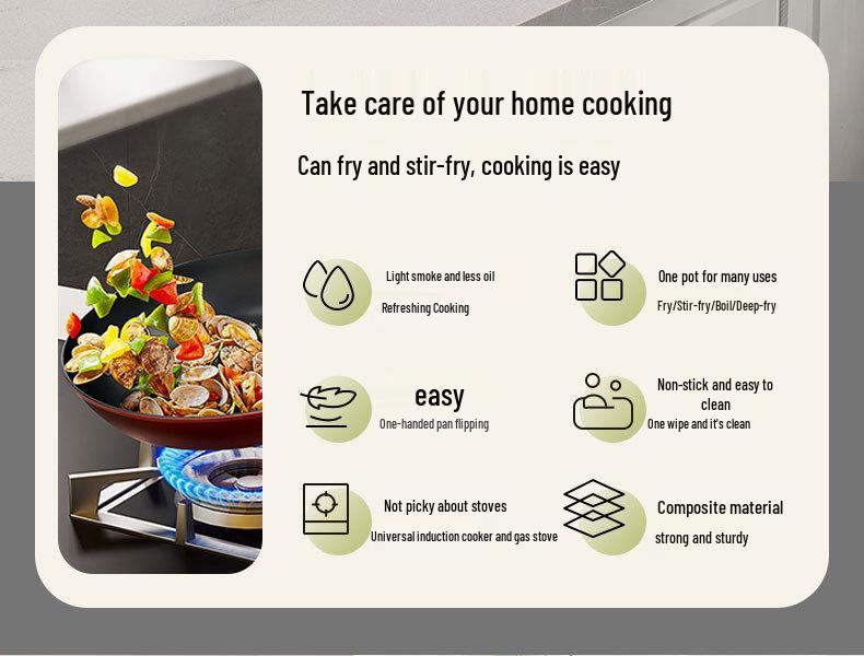 Crystal Diamond Non-stick Universal Flat-bottom Wok for Induction & Gas Stoves, Stir-fry & Frying Pan