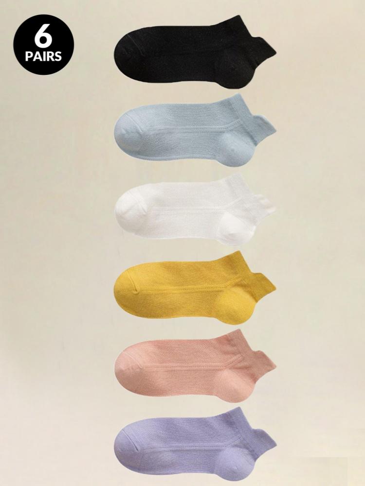 6pcs Women's Short Socks Four Seasons Thin Low Top Boat Socks Breathable Summer Invisible Hollow Mesh Shallow Mouth Boat Socks
