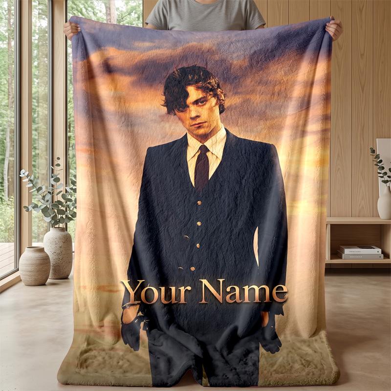 Coperta in Flanella Personalizzata Harry Styles Stampa il Tuo Nome Testo Morbida Calda Coperta Regalo di Festa