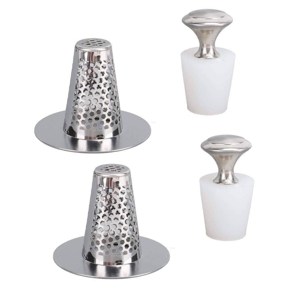 2 Pcs Bathroom Sink Drain Strainers with Silicone Plug Stainless Steel Anti Clogging Bathroom Sink Hair Catchers for