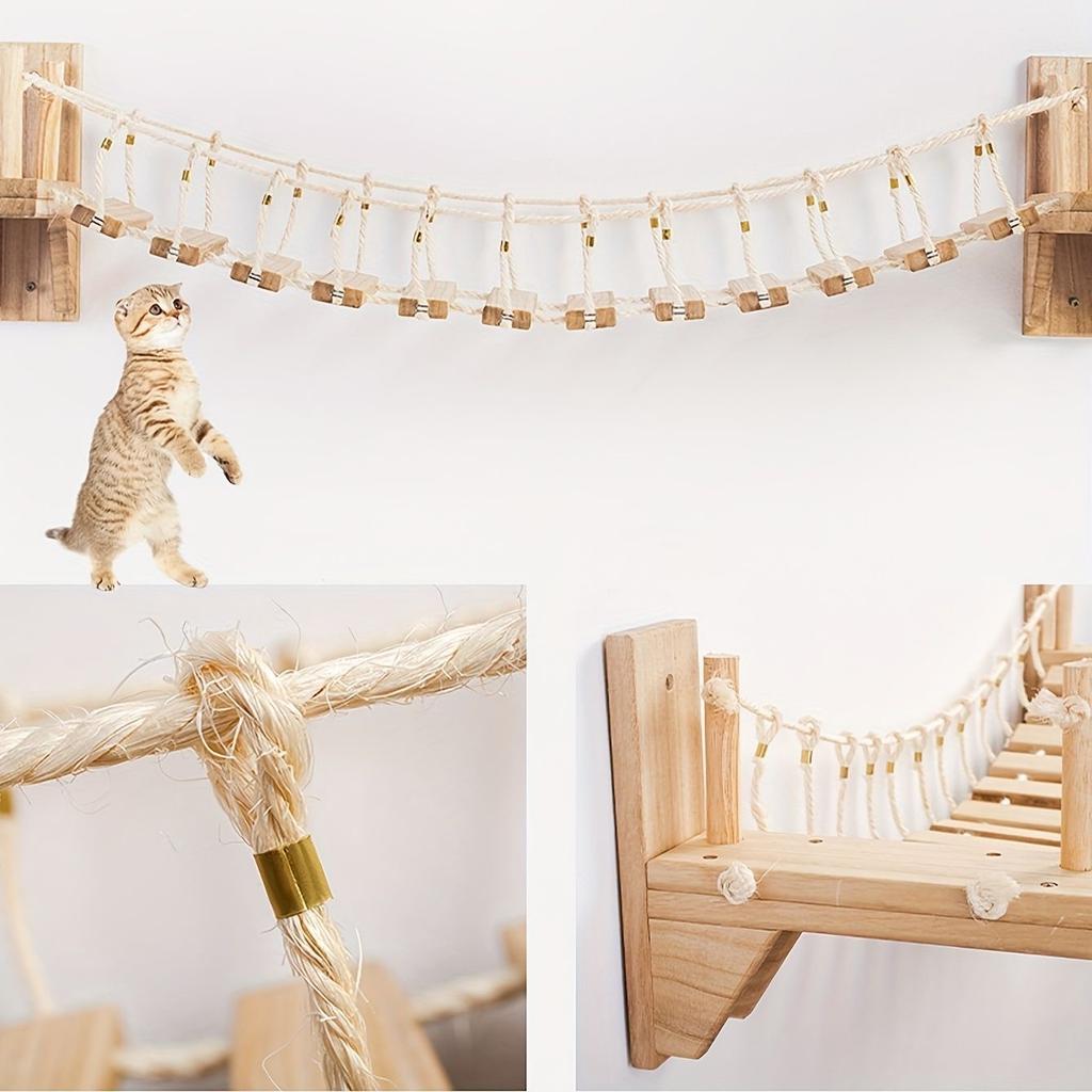 Solid Wood Cat Tree with Suspended Bridge Wall-Mounted Cat Tree Frame For Kittens Adult Cats and All Sizes