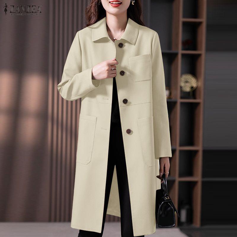 ZANZEA Women Casual Turn Down Collar Solid Color Long Sleeve Thin Cardigan Tops