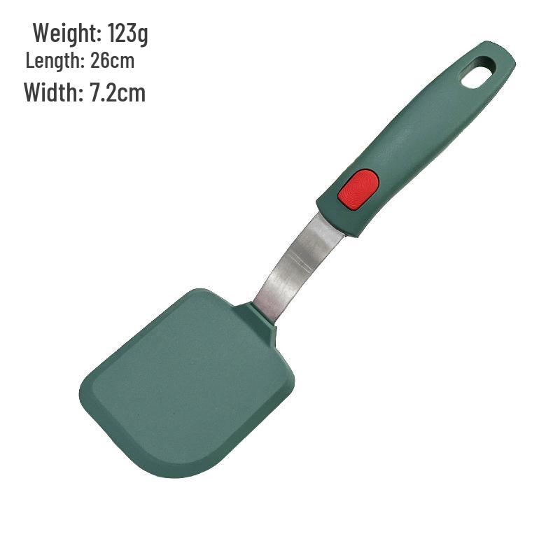 Dark Green Silicone Kitchenware with Stainless Steel Handle - Slotted Cooking Spatula