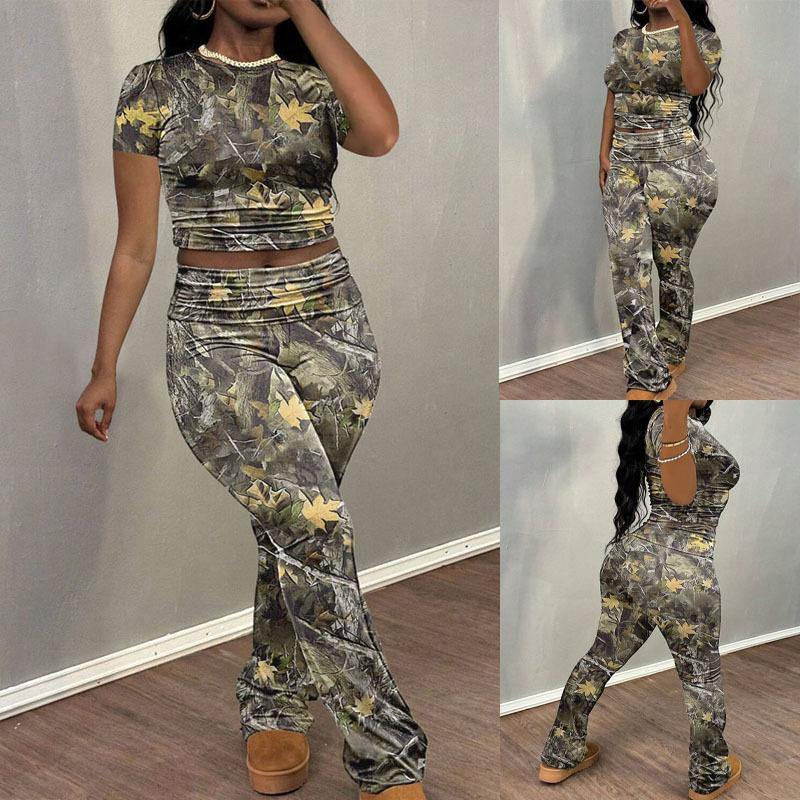 Women's Pants Suits Slim Short Sleeve T-shirt Pants