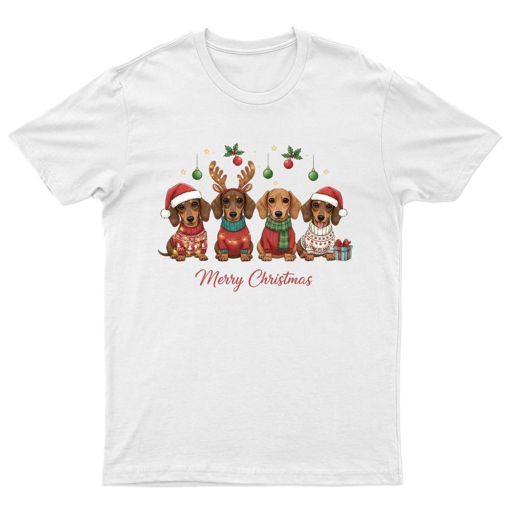 Merry Christmas Dachshund Dogs TShirt Unisex Gift Retro Seasonal Funny Pet Unisex T-Shirt XXXXL
