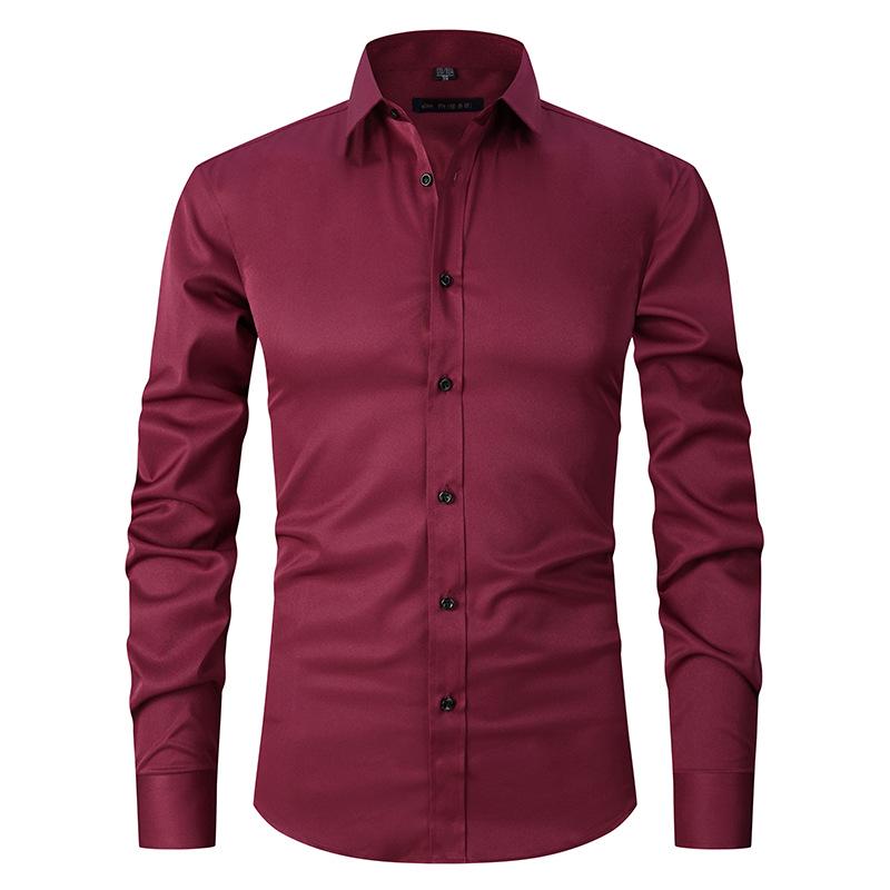 Men's Slim Fit Black Long-Sleeve Business Shirt