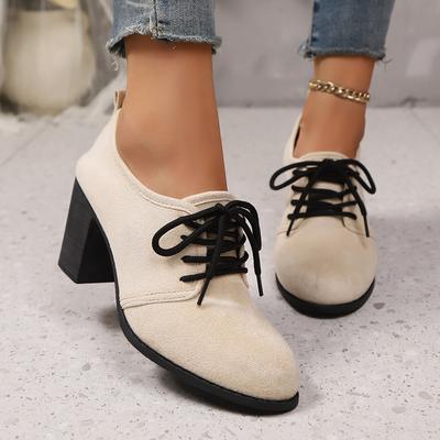 Elegante kleine Lederschuhe 22 trendige Wildlederschuhe dicke hohe Absätze Herbst schöne Schnürung vorne Mary Jane Schuhe