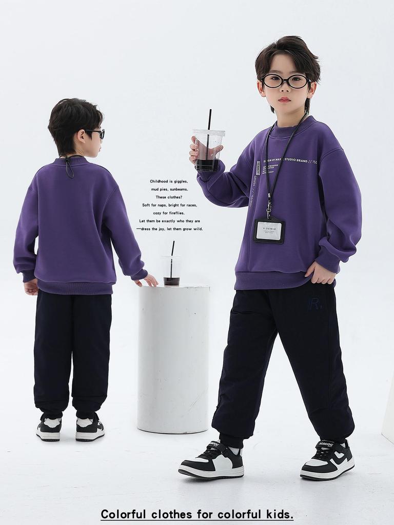 Boys' Thick Velvet Hoodie - 2025 Winter Collection: Warm, Trendy Long Sleeve Round Neck for Kids