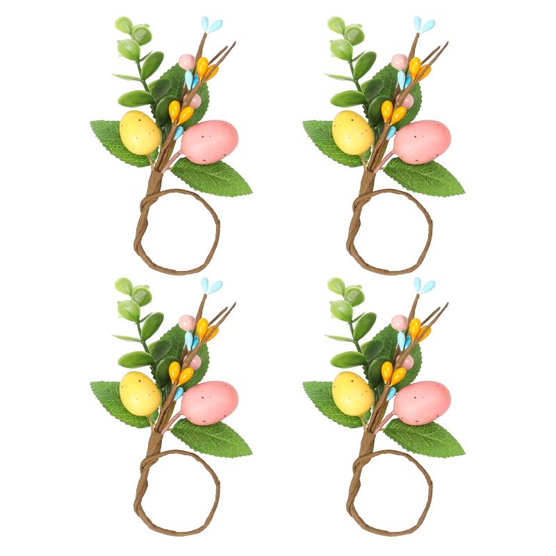 Easter Bunny Eggs Napkin Ring Spring Home Decoration Artificial Plants Napkin Holder Buckles 2025 Happy Easter Party Supplies