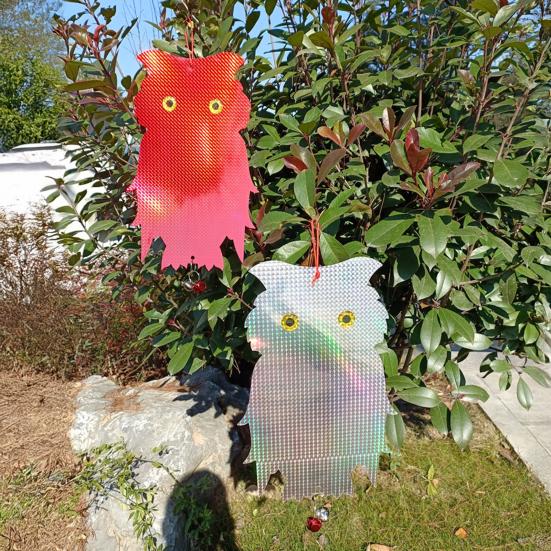 Bird Repellent Owl Reflector Double-sided Bird Scare Reflective Owl with Bells Outdoor Garden Yard Farm Hanging Bird Deterrent Device Decoration