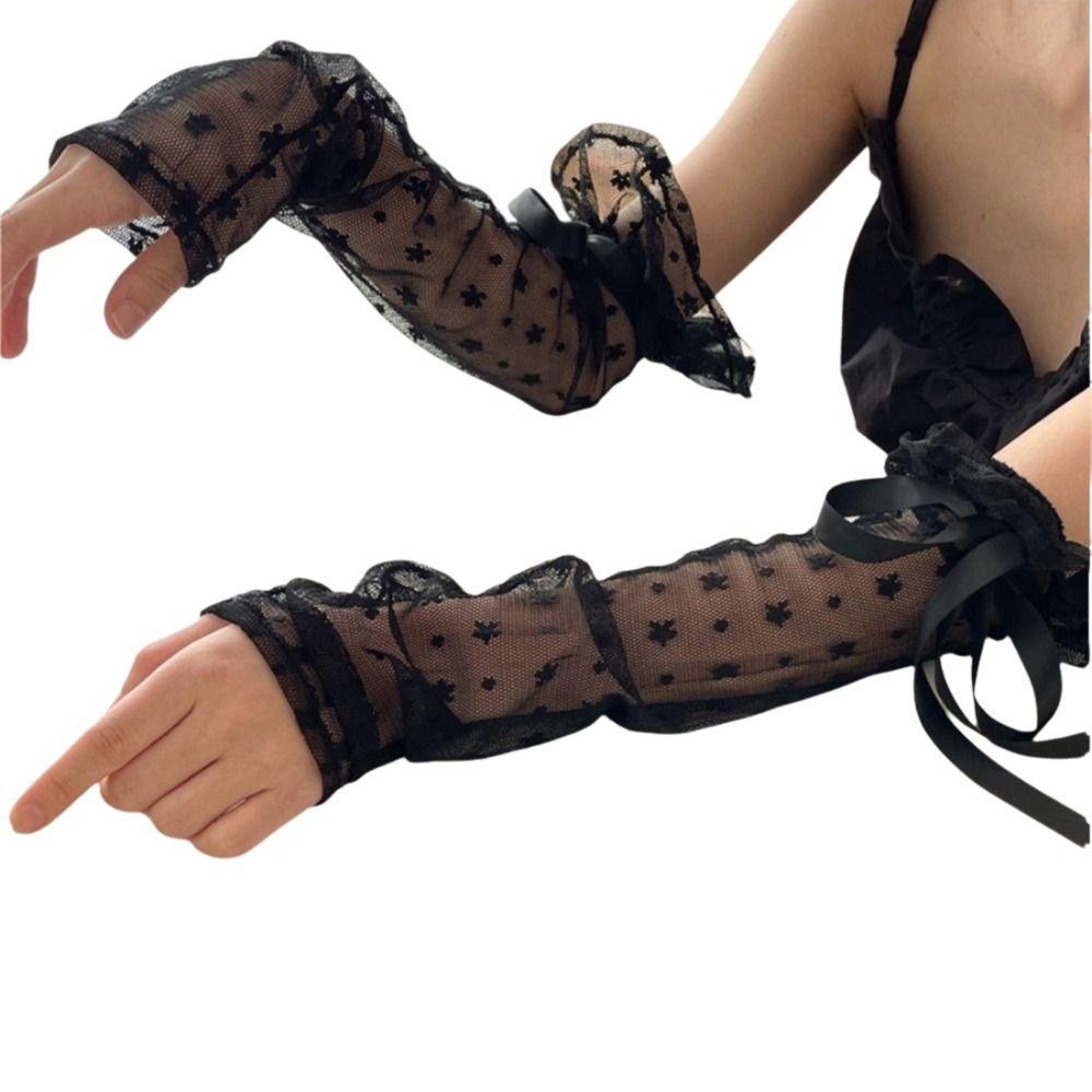 Bow Knot Ribbon Arm Cuffs Lace Fake Sleeves Cuffs Costume Accessory Wrist Cuffs  Stage Performance