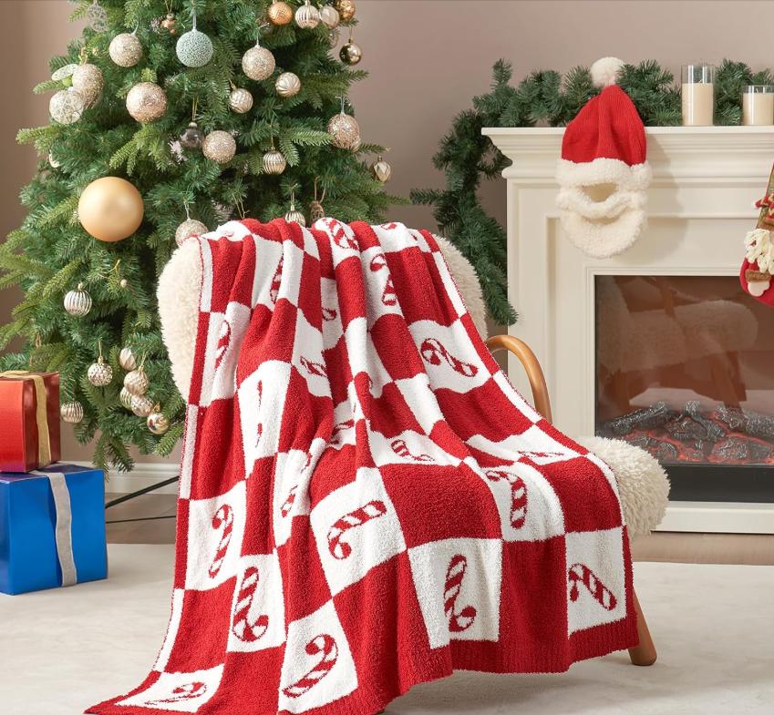 

Snuggle Sac Candy Cane Throw Blanket Red Christmas Blanket inches Ultra Soft Throw Blanket for Couch Sofa and Bed Christmas 30x40in