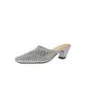 Fashion New Summer Slippers Microfiber Slippers for Women Fashion Hollow Out Mules Square Toe High Heels Cover Toe Slippers Sandals