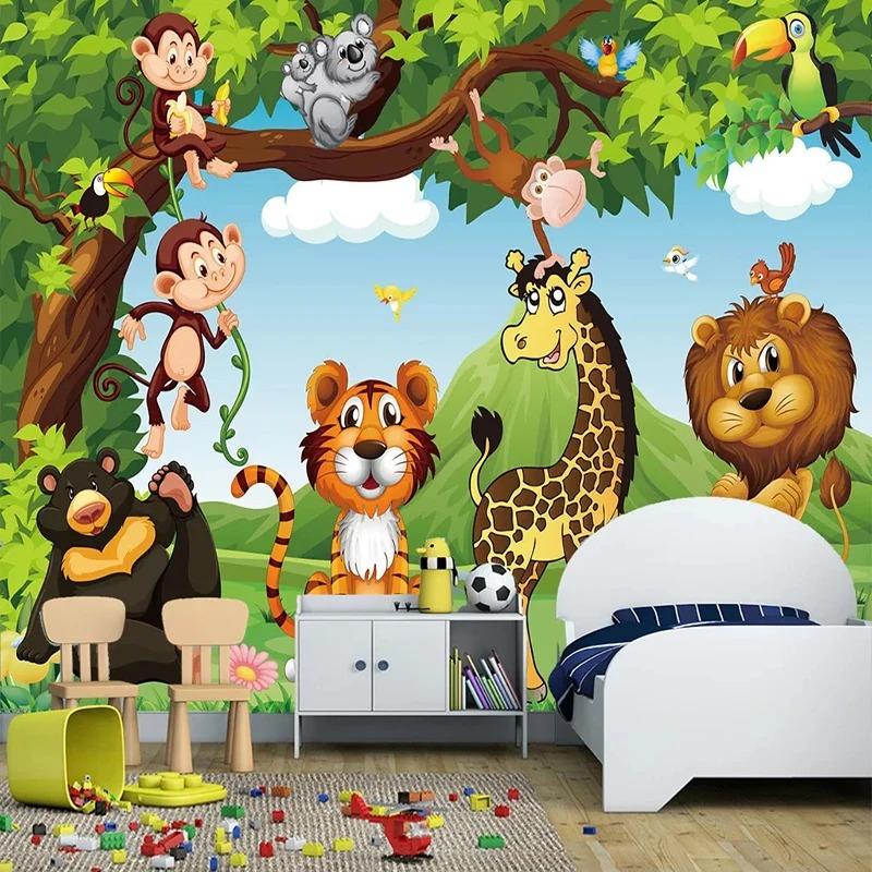 Custom 3D Photo Wallpaper For Kids Room Cartoon Animal Tiger Lion Poster Children Room Bedroom Wall Decoration Mural Wallpaper