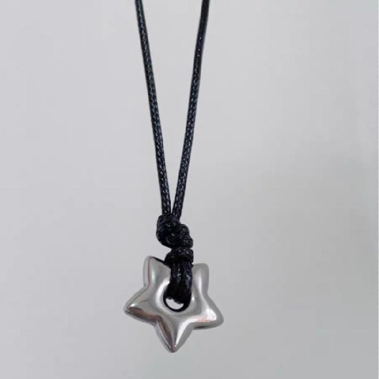 Vintage Fashion Star Pendant Necklace for Women Men Adjustable Length Wax Rope Collarbone Chain Handmade Jewelry