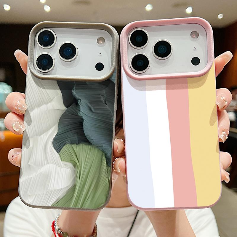 Floral Stripe Pattern Case For iPhone 17 16 Pro Max Luxury Leather Texture Matte Silicone Cover For iPhone 15 14 13 Pro Max 11 16e 17e