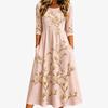 Spring and Summer 2026 New Round Neck 7-point Sleeve Casual Loose Long Solid Color Dress - Bamboo Hemp