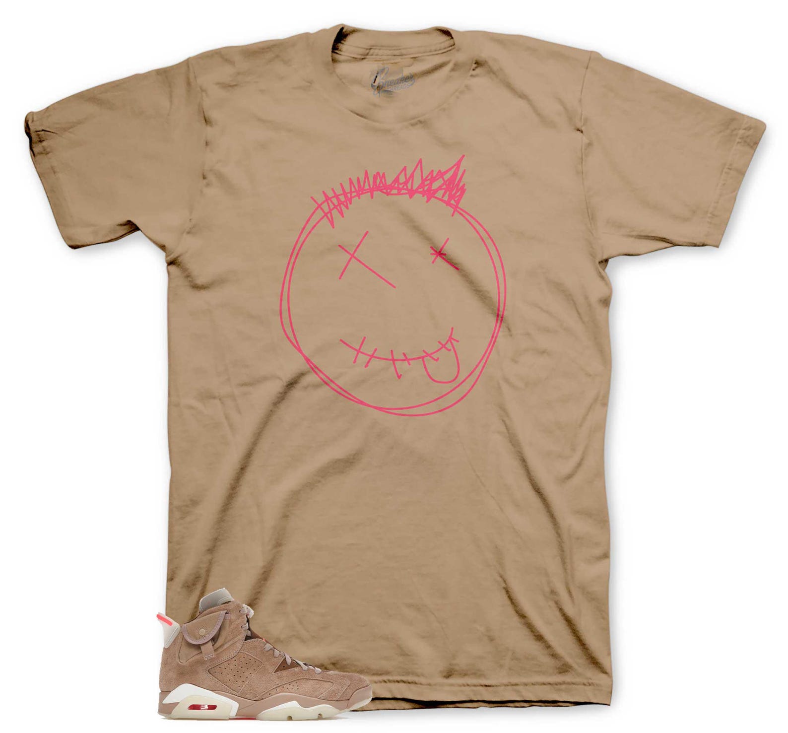 Sneaker Tees To Match Retro 6 British Khaki Travis Scott - Smiley Shirt XL