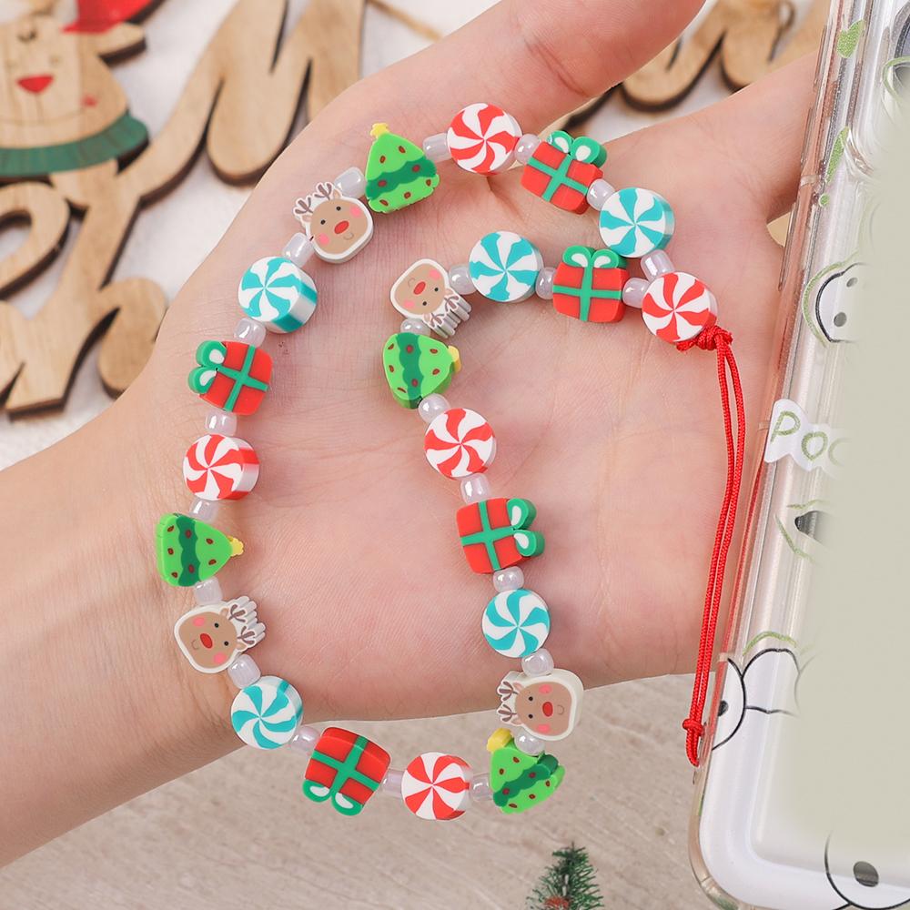 Ingenious Christmas Phone Wrist Strap Mobile Phone Chain Beaded Keychain Wristlet Lanyard Anti-lost for IPhone AirPods Samsung