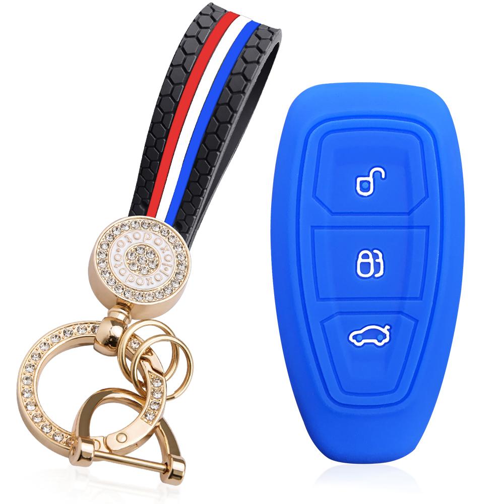 For Ford Focus MK3 MK4 Fiesta Ecosport Kuga Mondeo Silikon Nøkkelveske 3 Knapper Fjernkontroll Nøkkeldeksel Skall Fob Nøkkelringholder