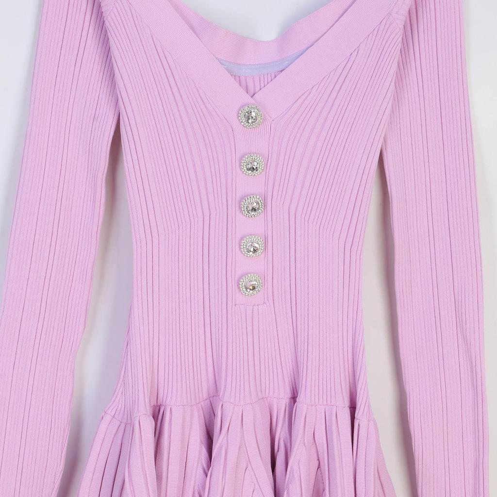 French Niche Spring/Summer Celebrity Style Knitted Dress with Off-Shoulder Bell Sleeves