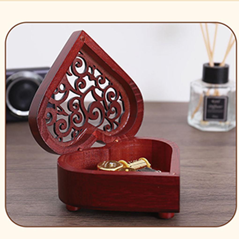 2025 New Diy Hand Made Retro Heart-shaped Wind Up Music Box Wooden Music Box Sky City Canon Music Box Creative Birthday Gift