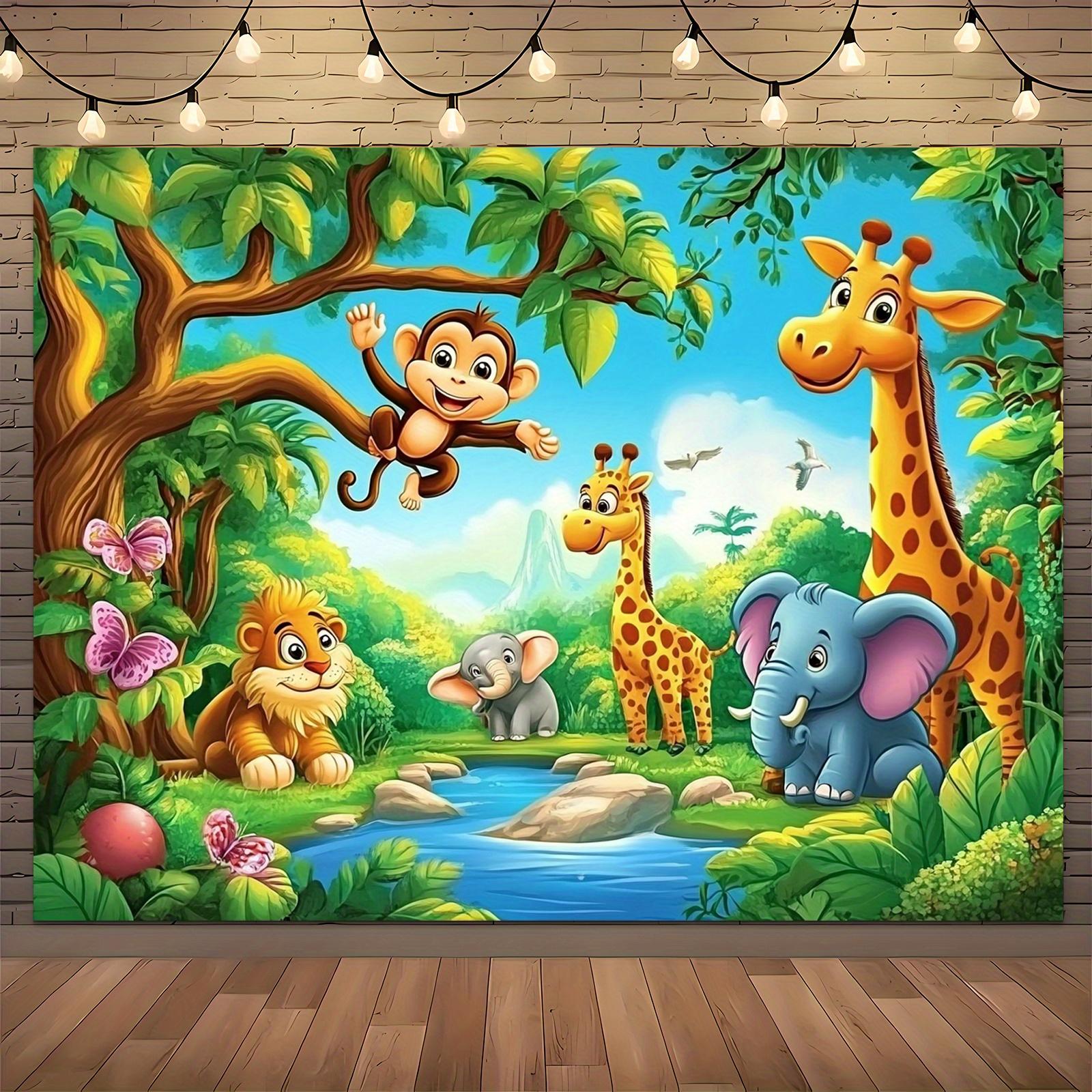 1 cute jungle animal cartoon themed background banner suitable for birthdays holidays parties multiple sizes to choose from 100x150cm