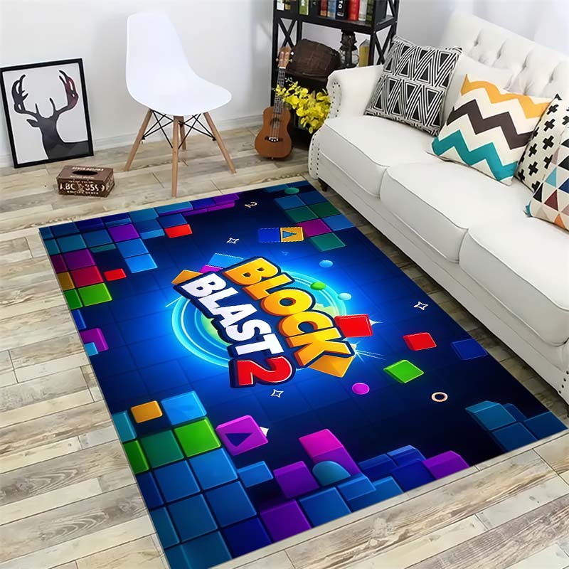 Block Blast Kids Rug Colorful Cartoon Puzzle Game Carpet Non Slip Play Mat For Children Bedroom Living Room