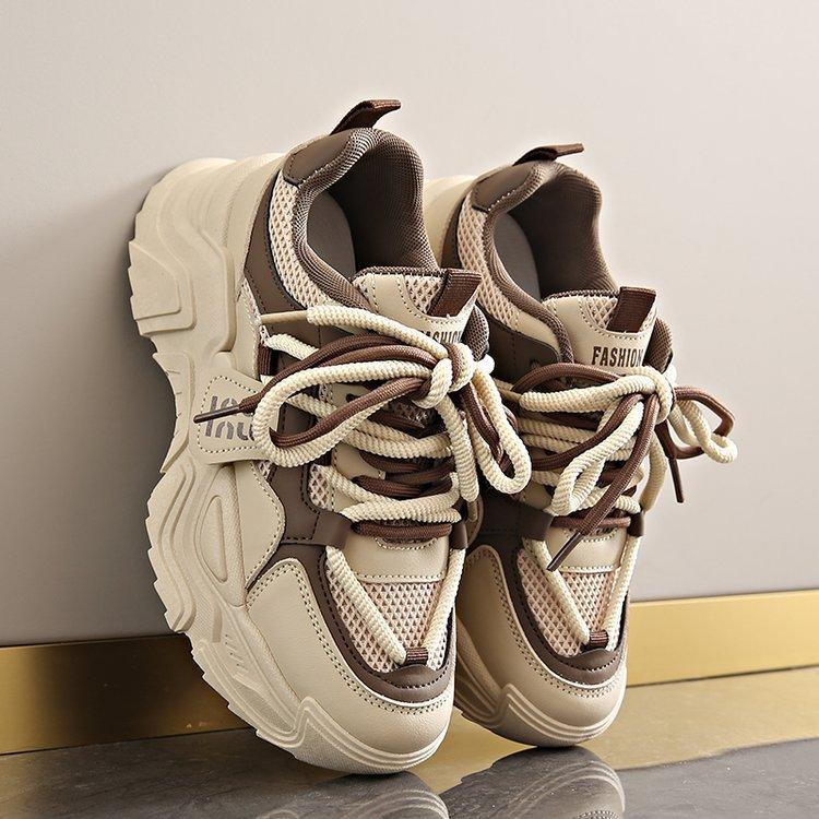 Sneakers women's spring 2025 new mesh breathable mesh shoes lightweight soft sole small thick sole heightening dad shoes