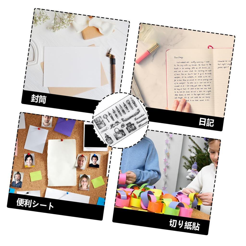 seimeinoki Clear Set of Retro Life Transparent Silicone Transparent Planner Letter Handmade DIY for and Embossing Stamps, 5, Scenarios, Stamps, Pen,