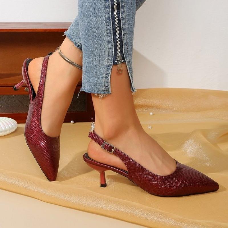 Women's Baotou Sandals Summer New Pointed Head Shallow Mouth with Anti-slip Wear-resistant Heel Shoes