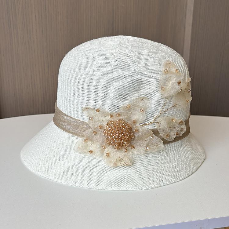 Celebrity Temperament Bowler Hat Women's Summer Diamond Buckle Decorative Breathable Basin Hat Shopping Outing Sun Protection Hat