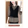 Fashionable Autumn New Long Sleeved Western-style Women's Patchwork Fake Two-piece Shirt Retro Versatile Top