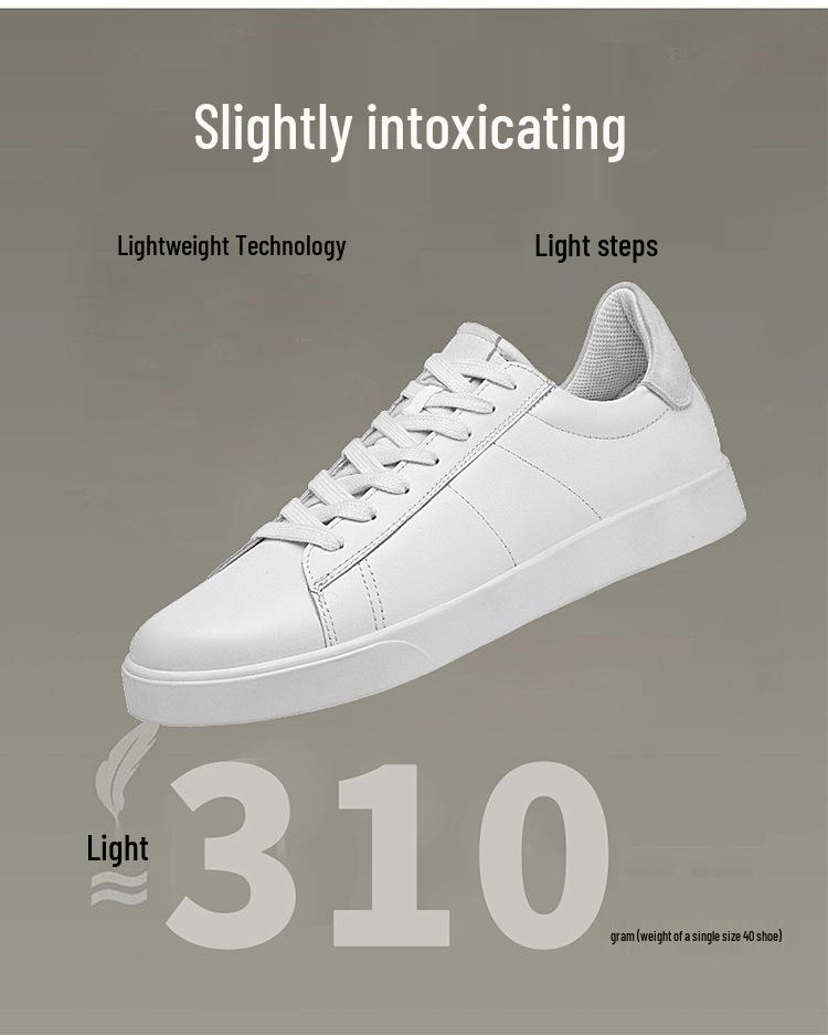 2026 Men's Genuine Leather White Low-Top Skate Shoes - Versatile, Breathable, and Trendy with Thick Sole