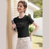 Women's Embroidered Slim Fit Short Sleeve Knit Top