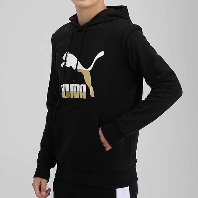 PUMA CLASSICS Sweatshirts Men's Black Gold Hooded Moderate Regular 599300-51