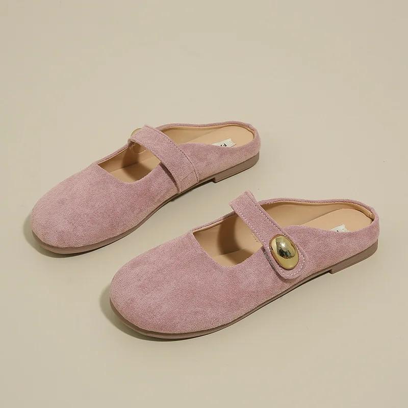 Summer Round Toe Flat Heel Korean Style Women's Slippers Comfortable Simple Versatile New Model Fairy Style Casual Leisure