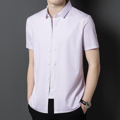 Men's Casual Mulberry Silk Short-sleeved Shirt Summer Fashion Breathable Business Men's Striped Shirt