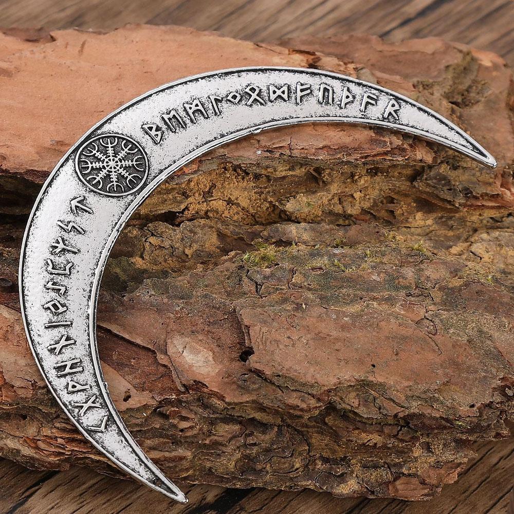 1pc Vintage Silver Viking Rune Crescent Hairpin Norse Mythical Compass Symbol Gothic Niche Hair Decoration Trendy Product