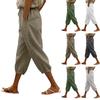 Damen Baggy Baumwoll-Leinenhose Elastischer Bund Lässig Locker Sommer Strandurlaub Hose