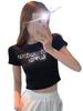 Internet Celebrity Bottoming Shirt High Waist Navel Short Top Women's Hot Diamond Letter Slim Summer Short Sleeve T-shirt Women Ins Tide