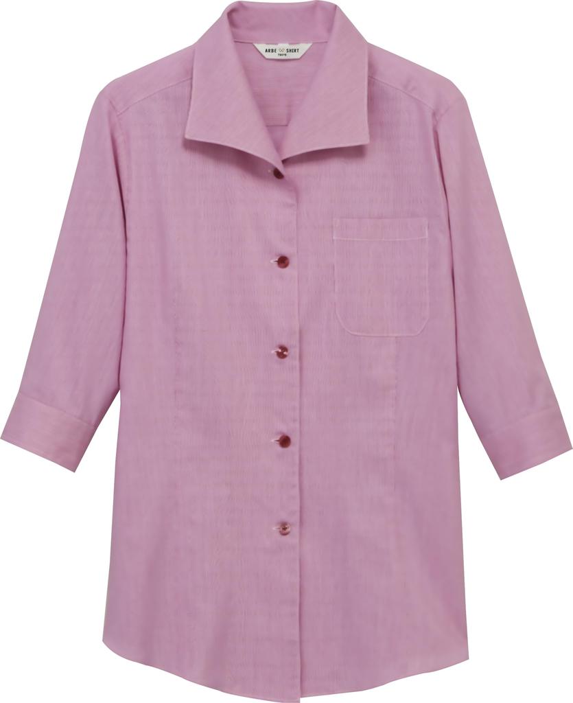 Albe Sleeve Nuanced Open Sizes EP7914 Size 17 3/4 Blouse, Women's, Corduroy, Striped, Color, Collar, 7-17, Restaurant, Cafe, Uniform, C-2, Pink,