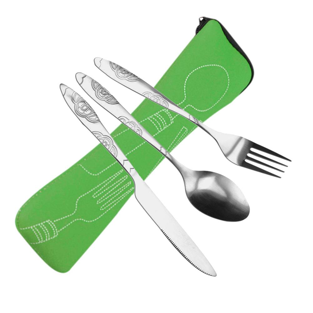 3 ks Nerezové nože Vidličky Lžíce Sada Rodinné Cestování Kemping Příbory Čtyřdílná Jídelní sada Venkovní Nádobí s Pouzdrem