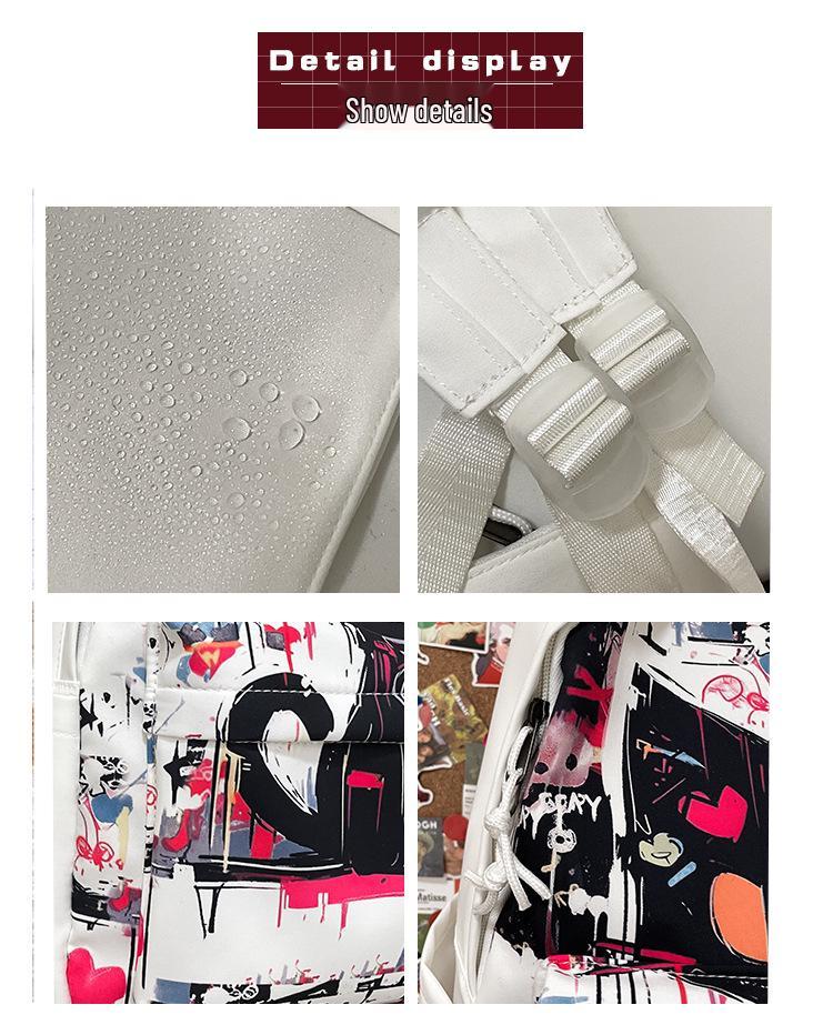 Ryggsekk med stor kapasitet med graffiti-anime-design for studenter