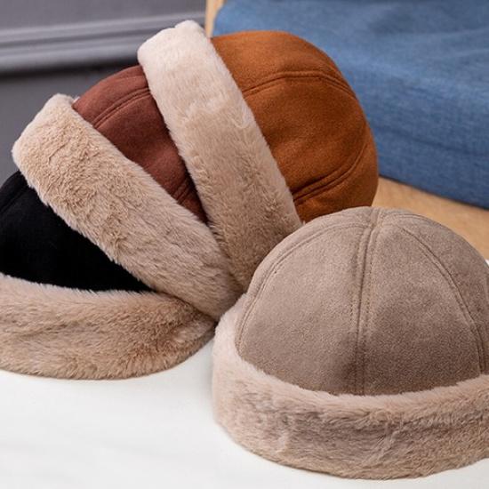 Women Casual Faux Fur Trim Skull Cap Beanie Outdoor Hip Hop Warm Retro Winter