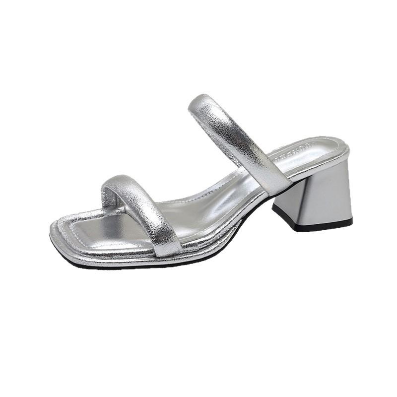 High-heeled Cool Slippers for Women's Outer Wear 2025 New Summer Thick-heeled French Niche Temperament with Skirt with Sandals