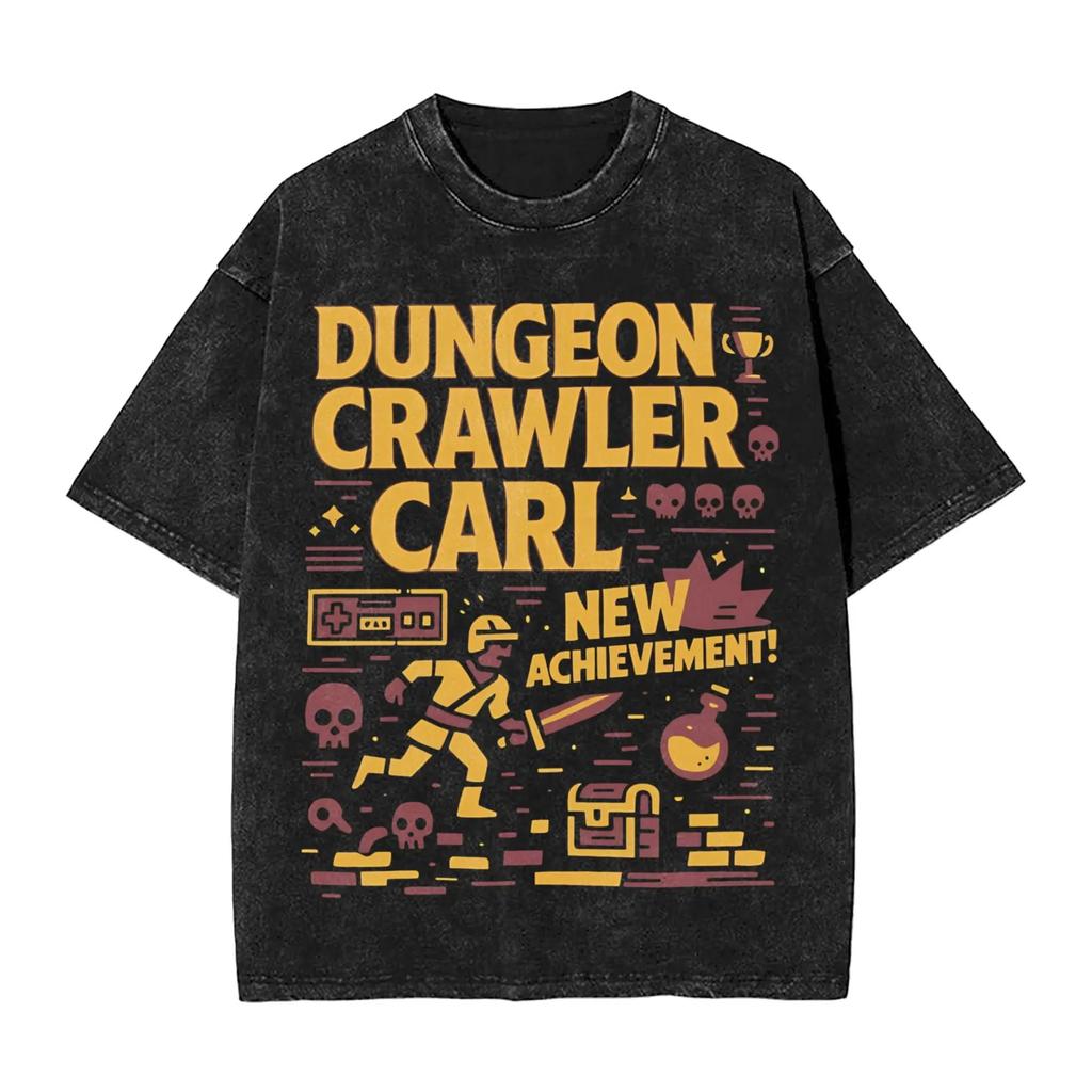 2026 Funny Meme Dungeon Crawler Carl Graphic Print T-Shirt Men Women Vintage Washed O-neck Cotton Solf Oversized Top Summer New Tee Short Sleeve