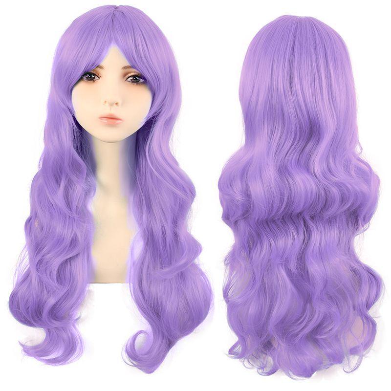 Flerfärgad 70 cm lång lockig animeperuk: Rotfrukt Rosa, Ljusguld, Svart, Roseröd Som Tillval