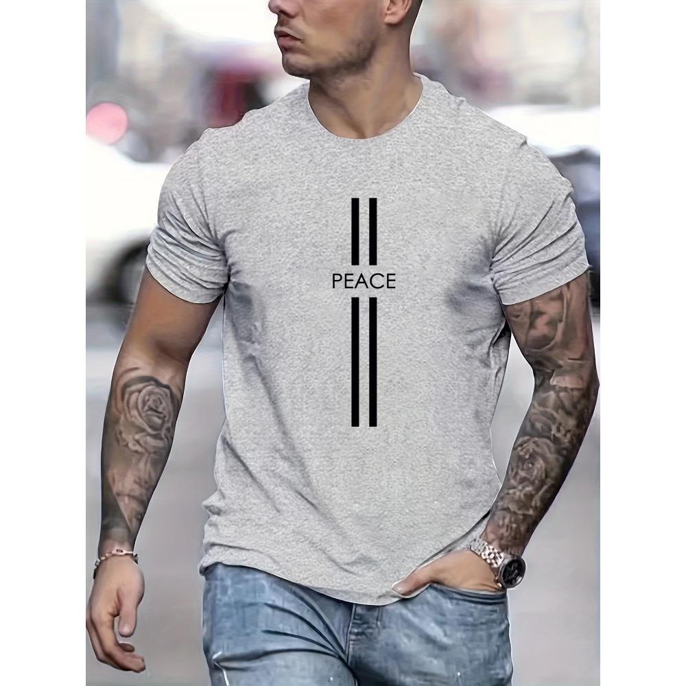 Pánská letní volná velikost 100% bavlna Peace Tisk Neformální Slim Fit Tričko s kulatým výstřihem a krátkým rukávem Top